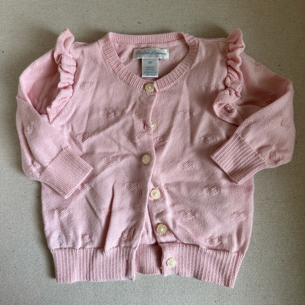 Ralph Lauren Pink Button Down Sweater. 6 mo. Great Condition.